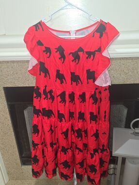 BULLDOGS Red Dress with Bulldog Silhouette Print